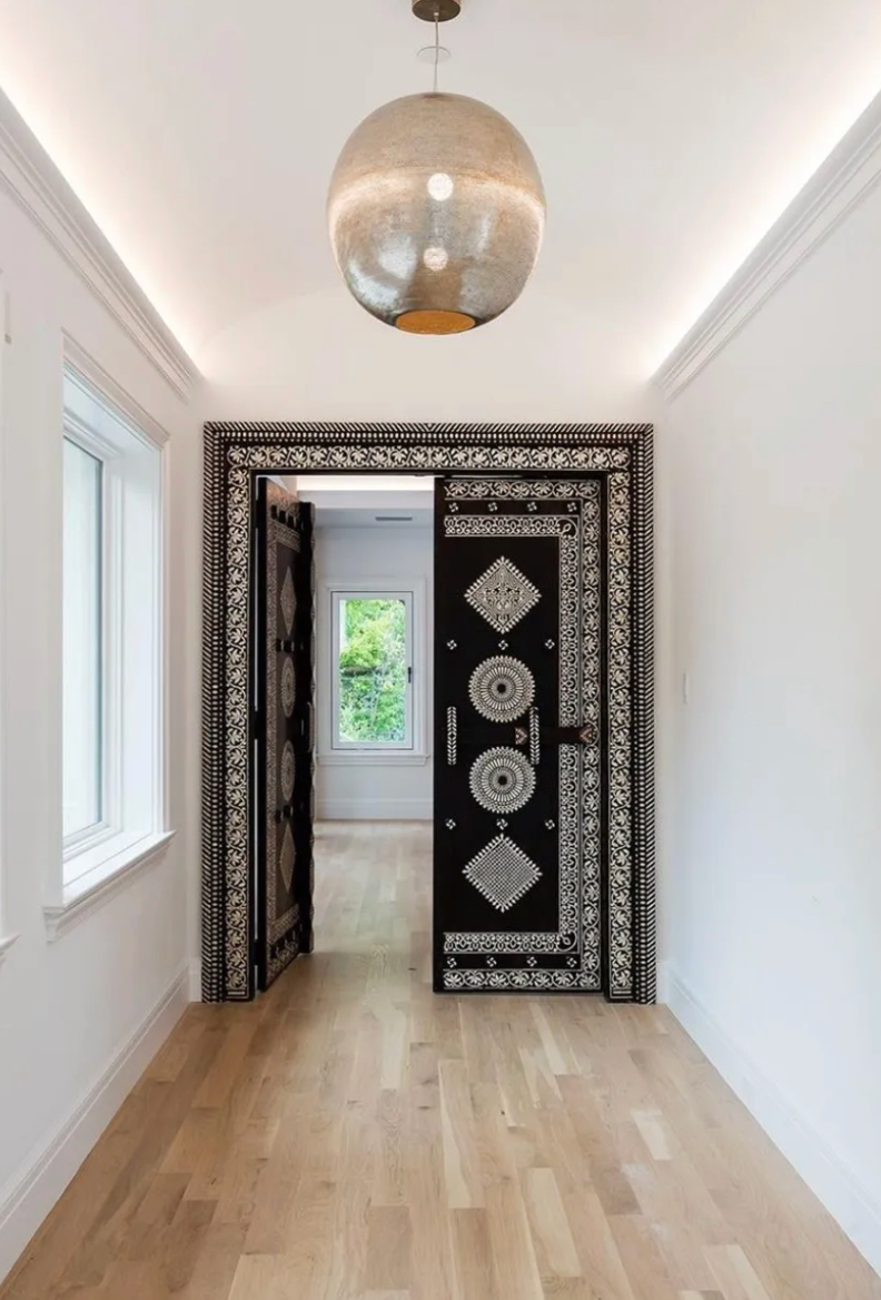 decorative door with hanging dome light