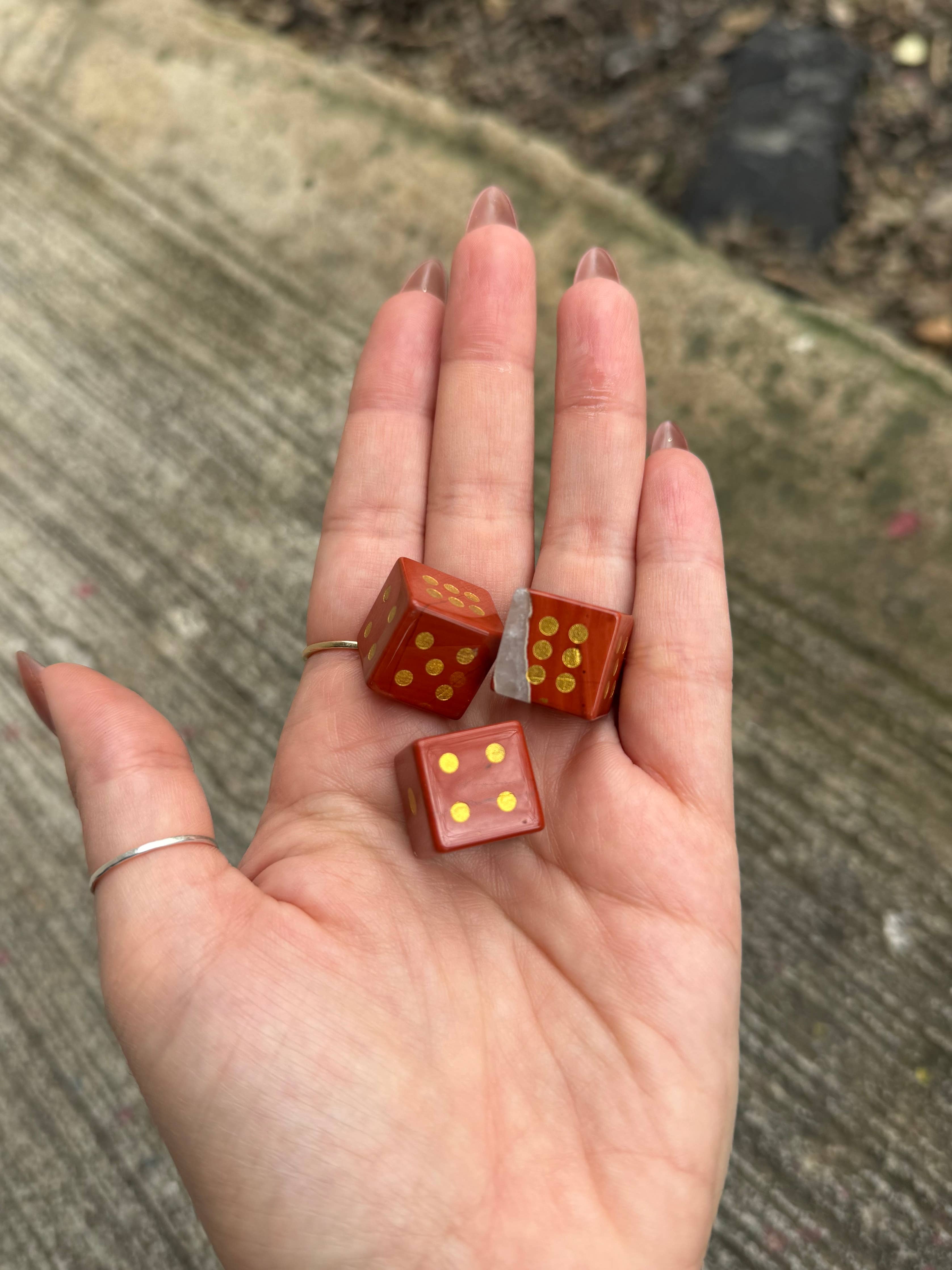 Red Jasper Crystal Carved Dice Set 2 | Mahjong Dice