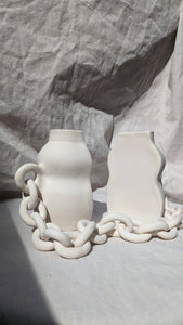 Handmade ceramic bookends vase with chain