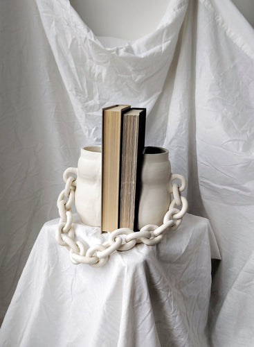 Handmade ceramic bookends vase with chain