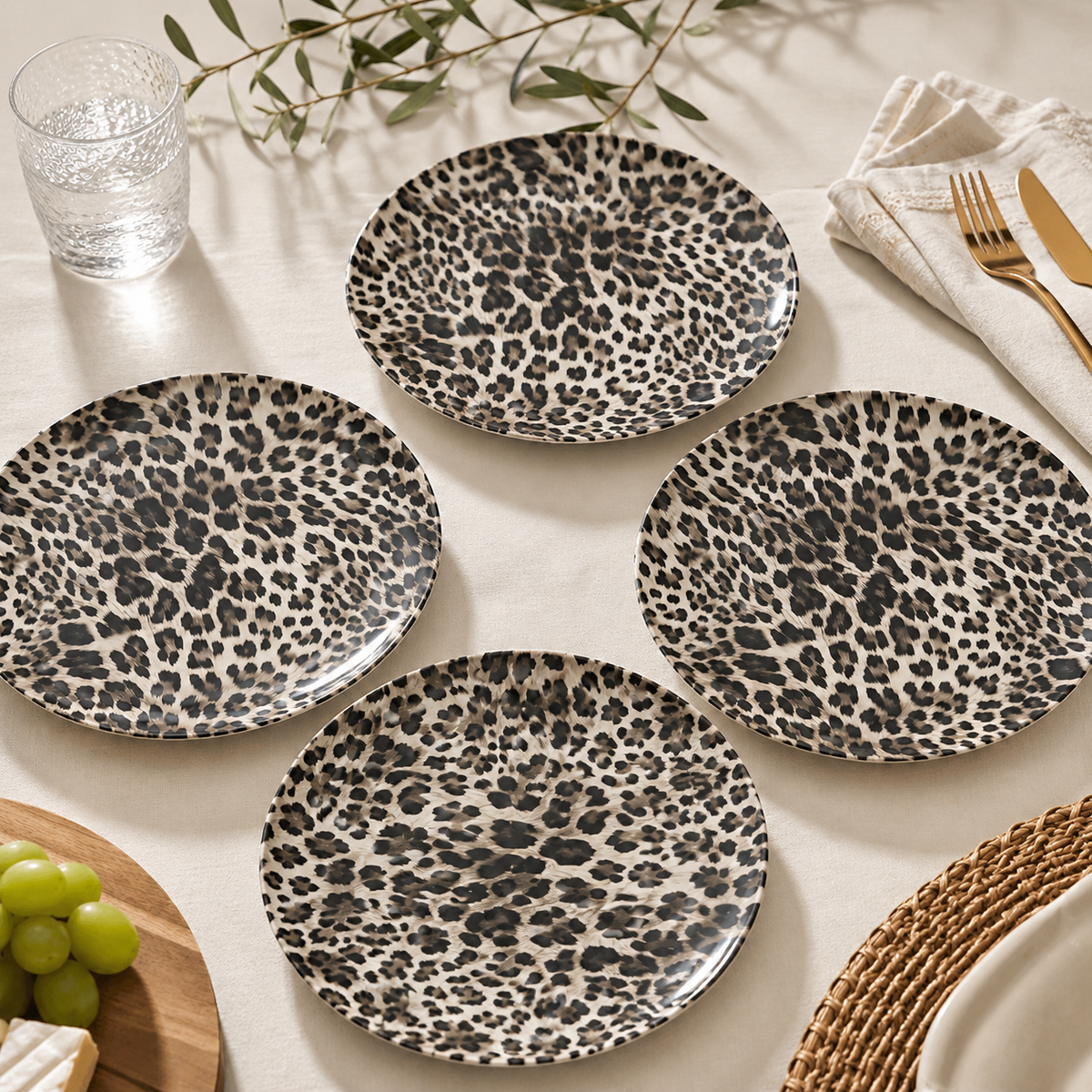 8" Cheetah Leopard Shatterproof Plates (Set of 4 Plates)