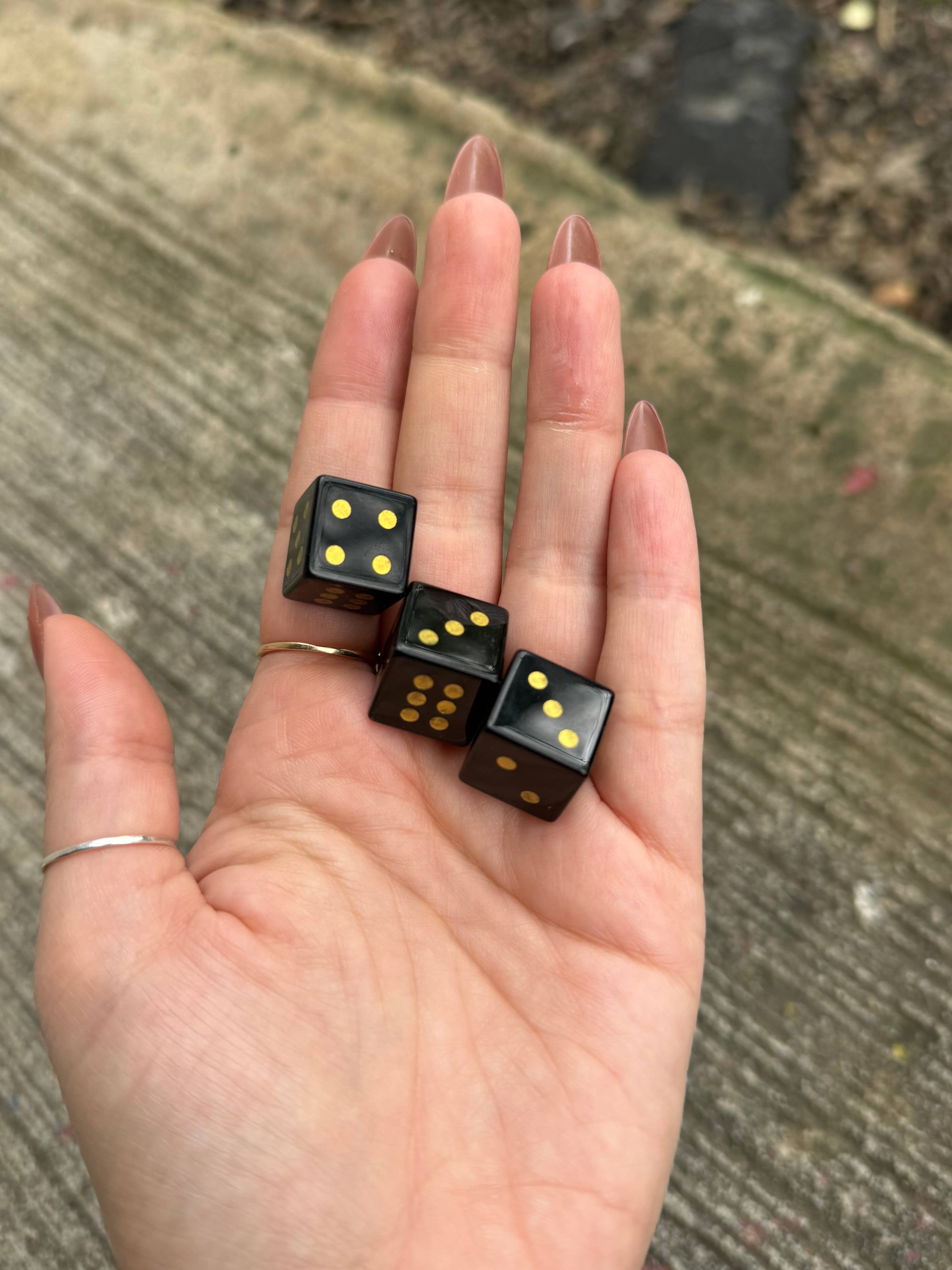 Black Obsidian Crystal Carved Dice Set 2 | Mahjong Dice