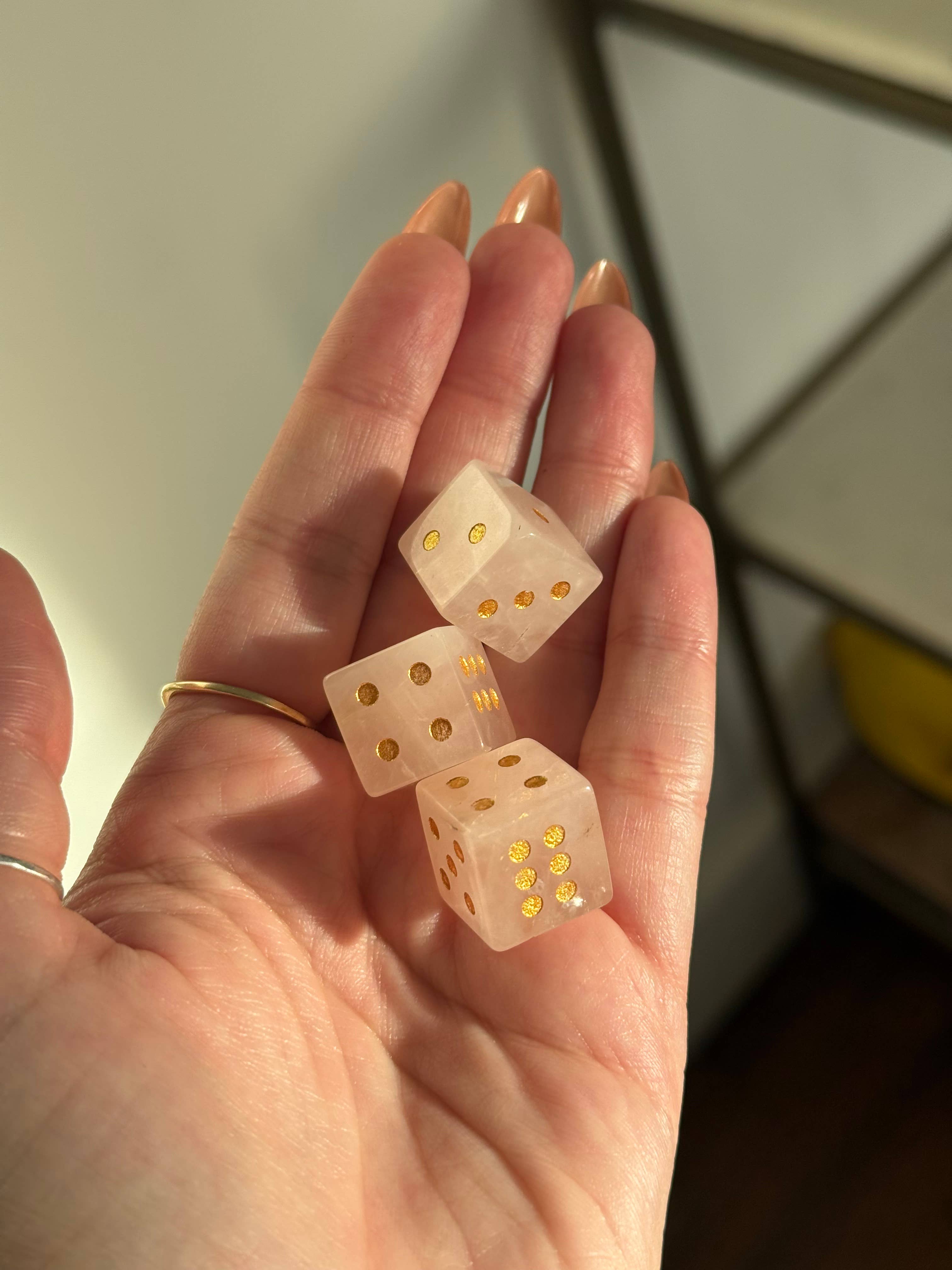 Rose Quartz Crystal Carved Dice Set 2 | Mahjong Dice