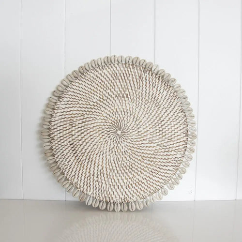 Rattan Placemat with Cowrie Shell | Whitewash