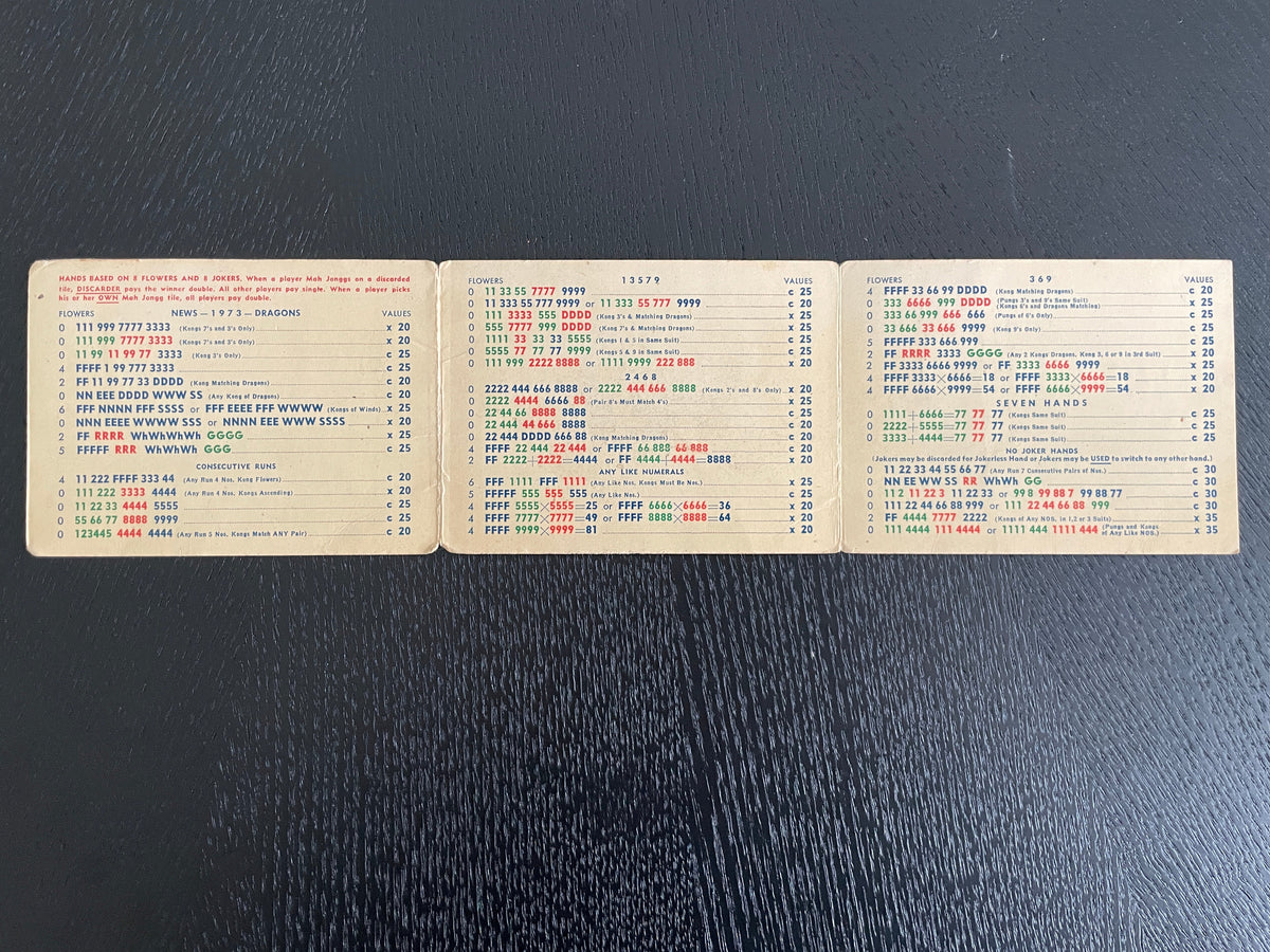 Vintage Official NMJL Card- 1973-74