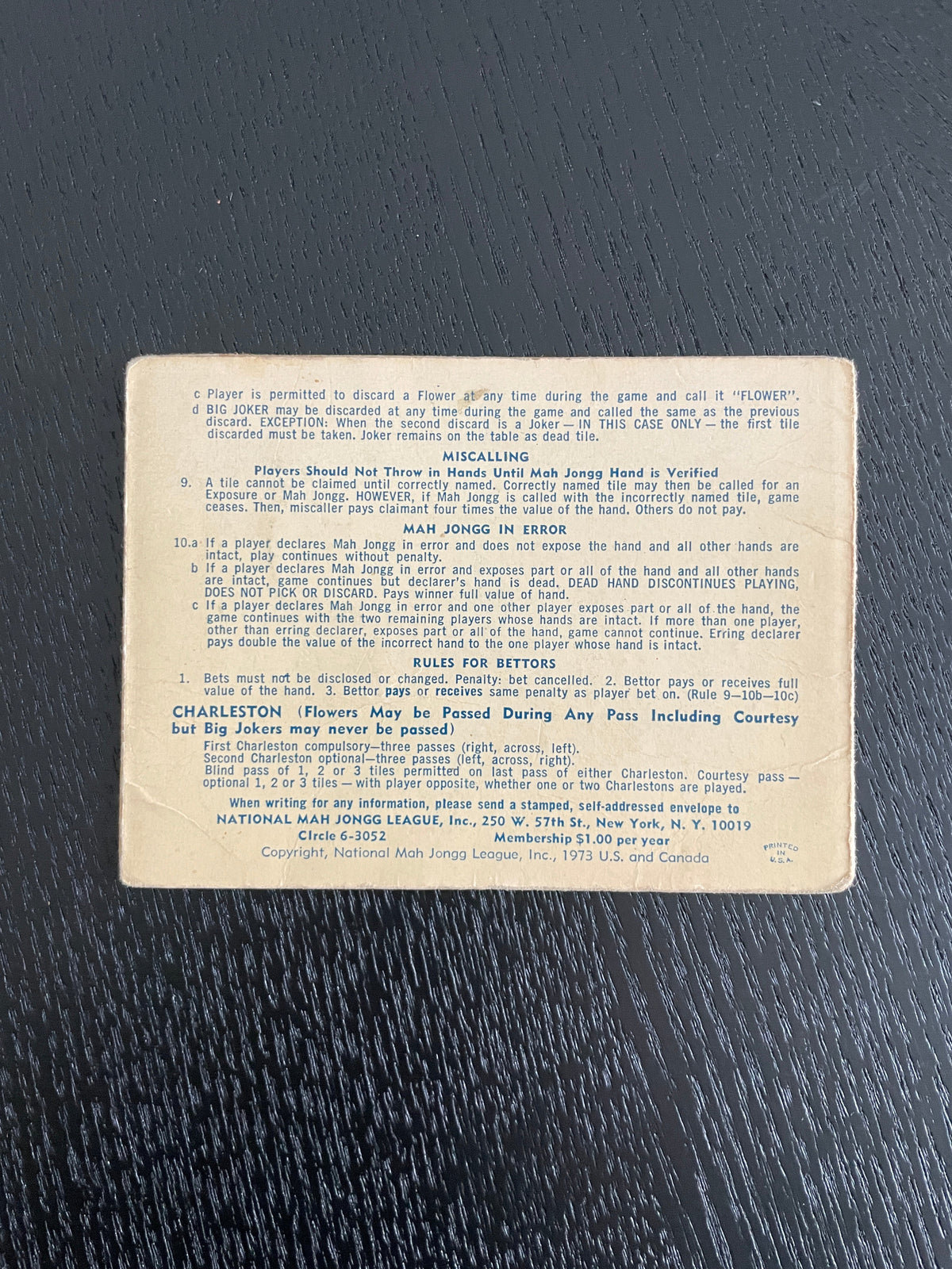 Vintage Official NMJL Card- 1973-74