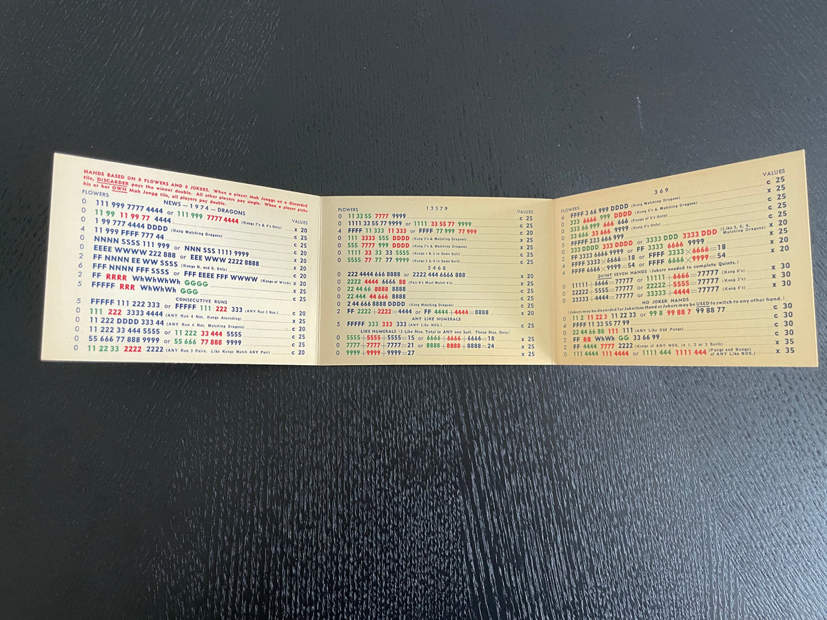 Vintage Official NMJL Card- 1974-75