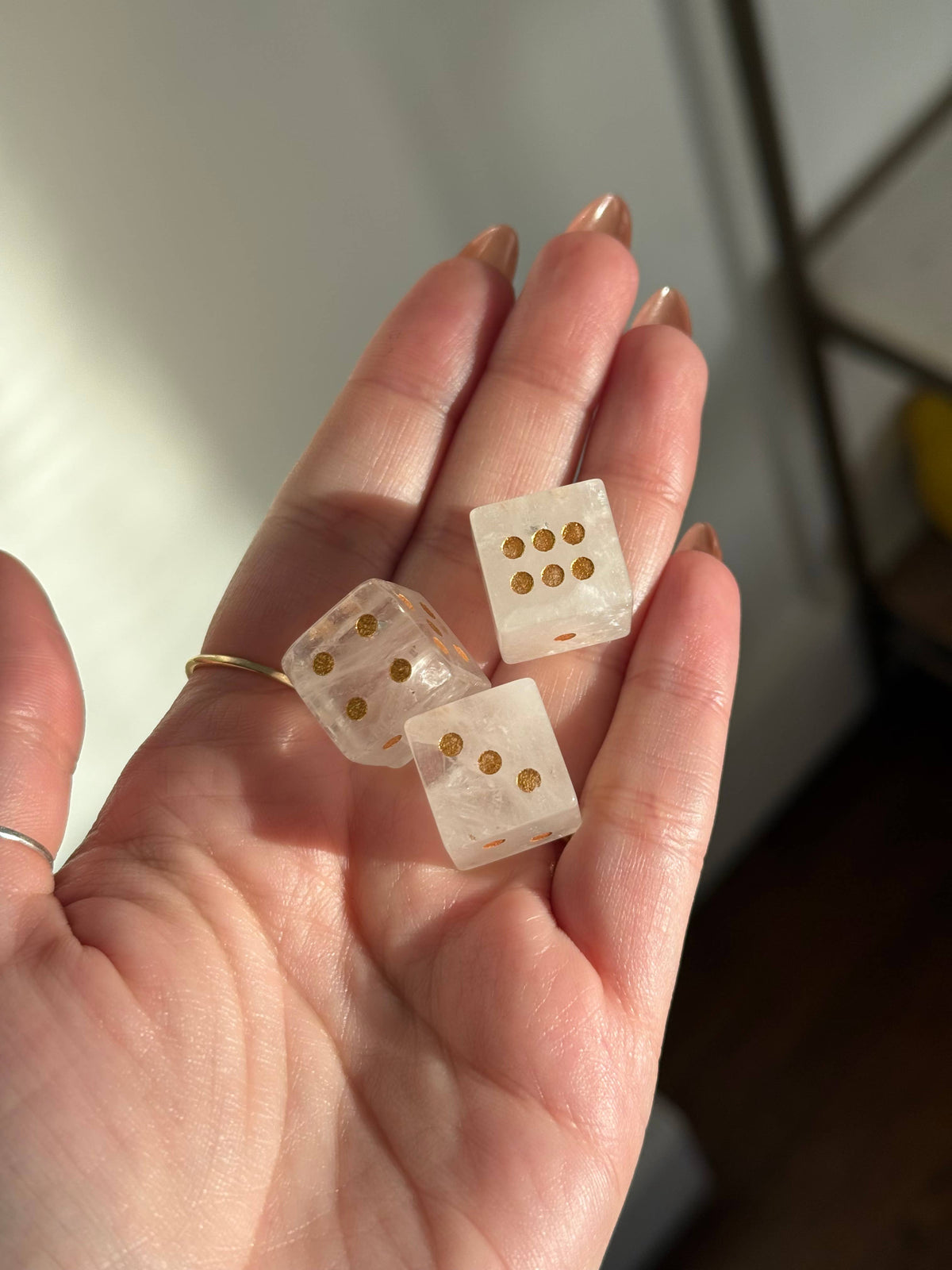 Clear Quartz Crystal Carved Dice Set 2 | Mahjong Dice