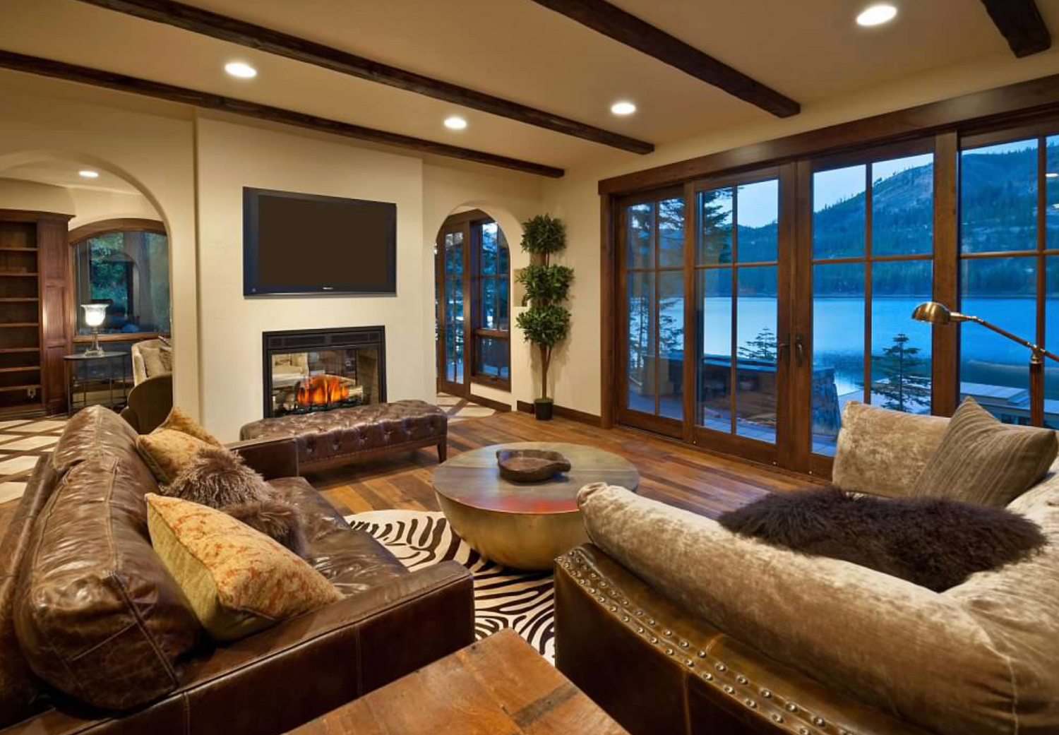 cabin living room with earth tones