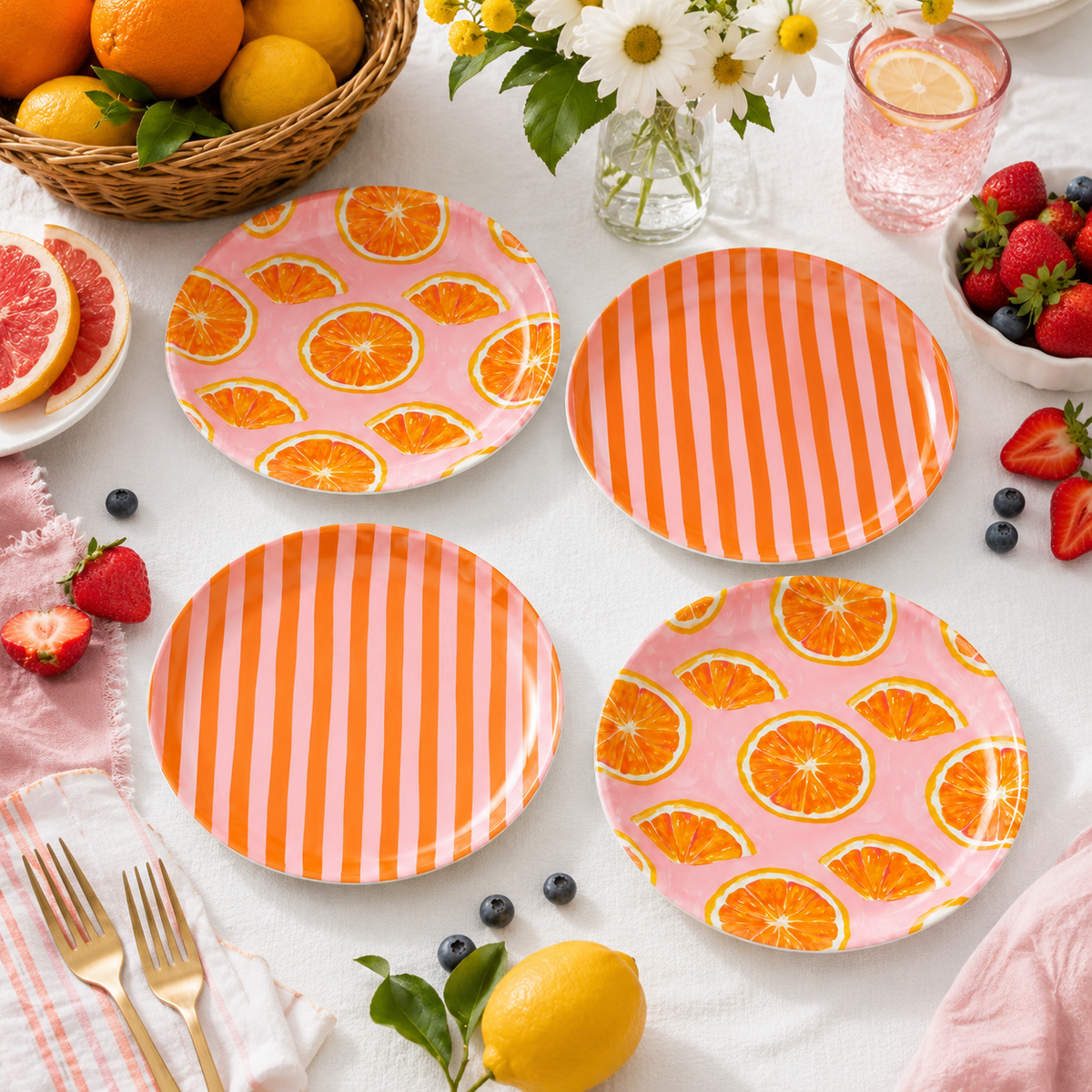 8" Sunday Citrus Melamine Plates-Set of 4