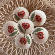 Red Poppy Sgraffito Ceramic 3" Dish | Mahjong Dice Dish