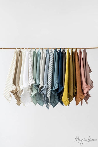 Ruffle trim tea towels in various colors