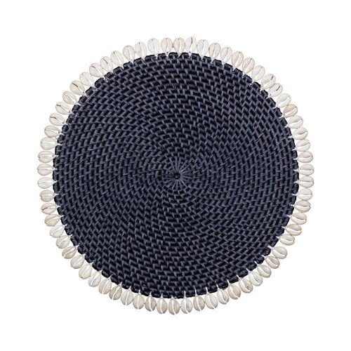 Rattan Placemat with Cowrie Shell | Black Raffia
